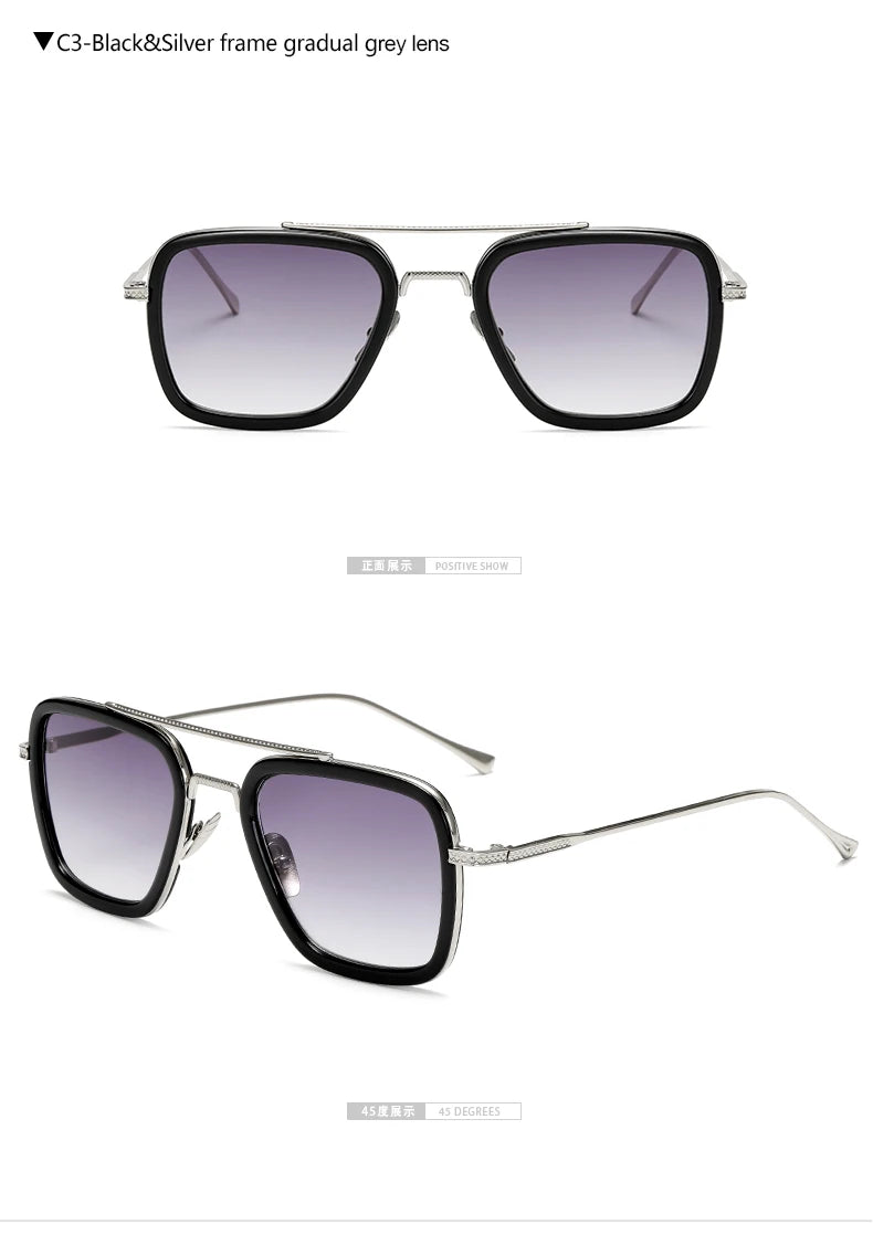 Chic Retro Square Sunglasses for Men and Women Inspired by Tony Stark