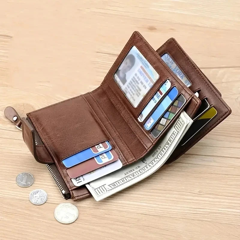 Men's Coin Purse Wallet RFID Blocking Man PU Leather Wallet Zipper Business Card Holder Money Bag Wallet Male.