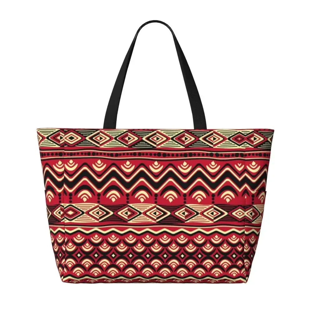 Custom African Kente Cloth Design Tote Bag for Women Large Capacity Traditional Africa Ethnic Ankara Beach Gym Travel Bags