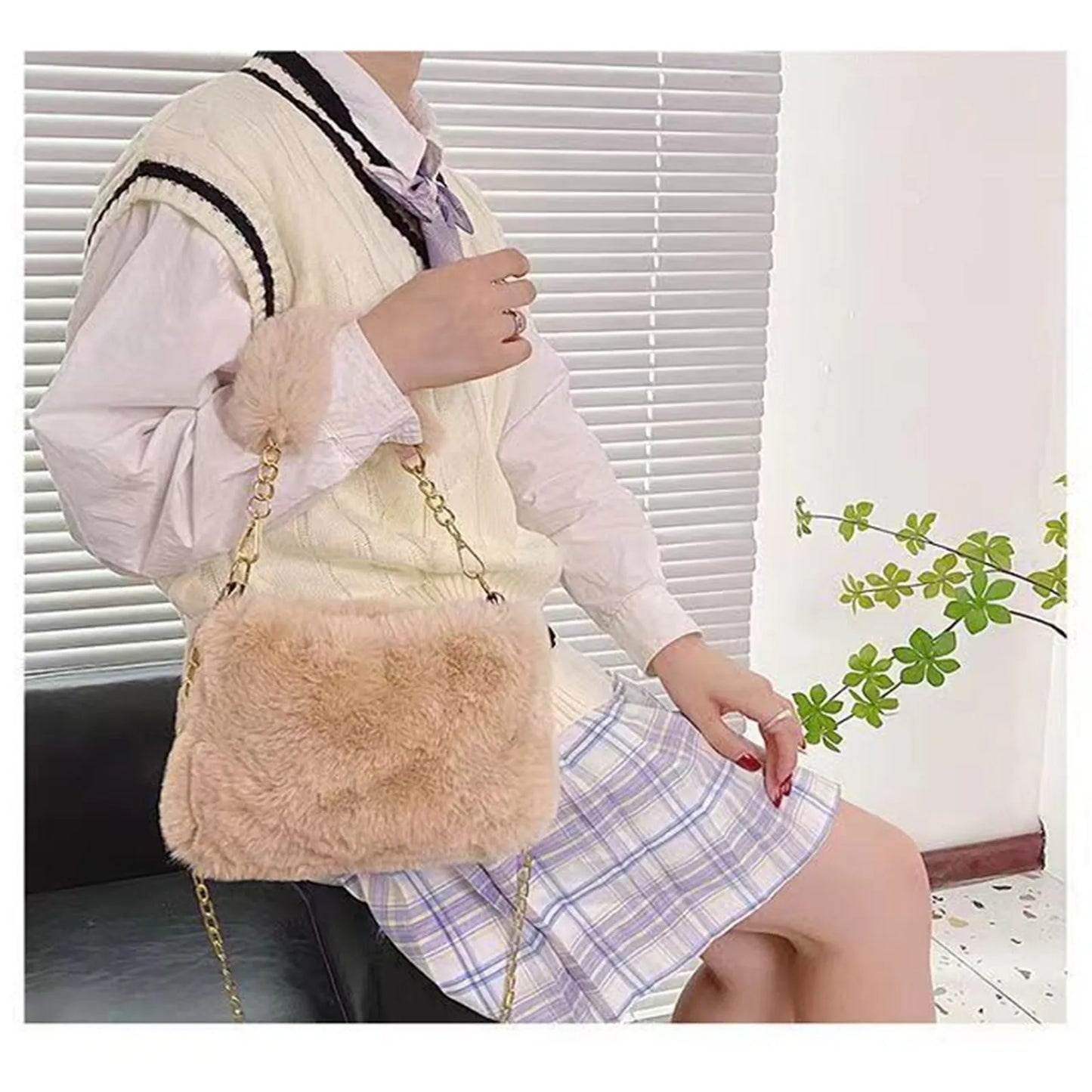 Plush Handbag Women'S New Eco-Friendly Fur Furry Mini Handbag Korean Fashion Plush Crossbody Bag Square Bag