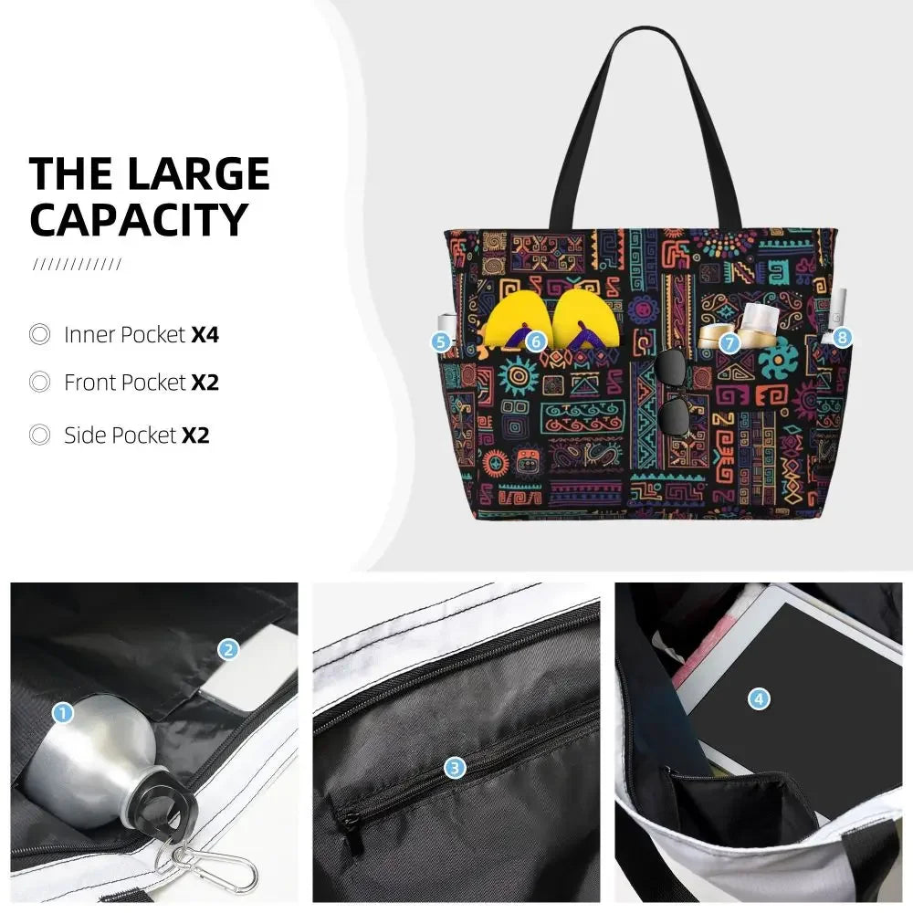 Custom African Kente Cloth Design Tote Bag for Women Large Capacity Traditional Africa Ethnic Ankara Beach Gym Travel Bags