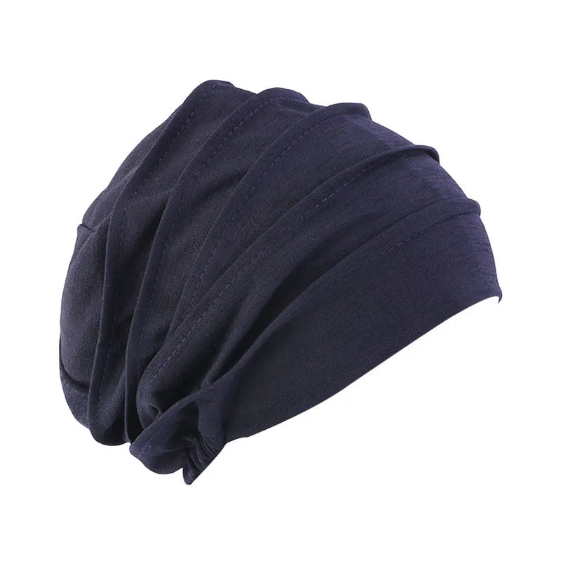 Women's Cotton Slouchy Beanie Chemo Cap - Solid Color Hijab Inner Cap & Turban Hat for All Seasons.