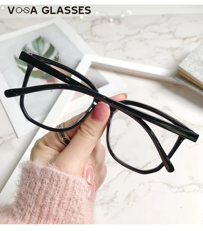 Stylish Oversized Transparent Square Myopia Glasses for Men and Women with Anti-Blue Light Lenses (-600 to 0)