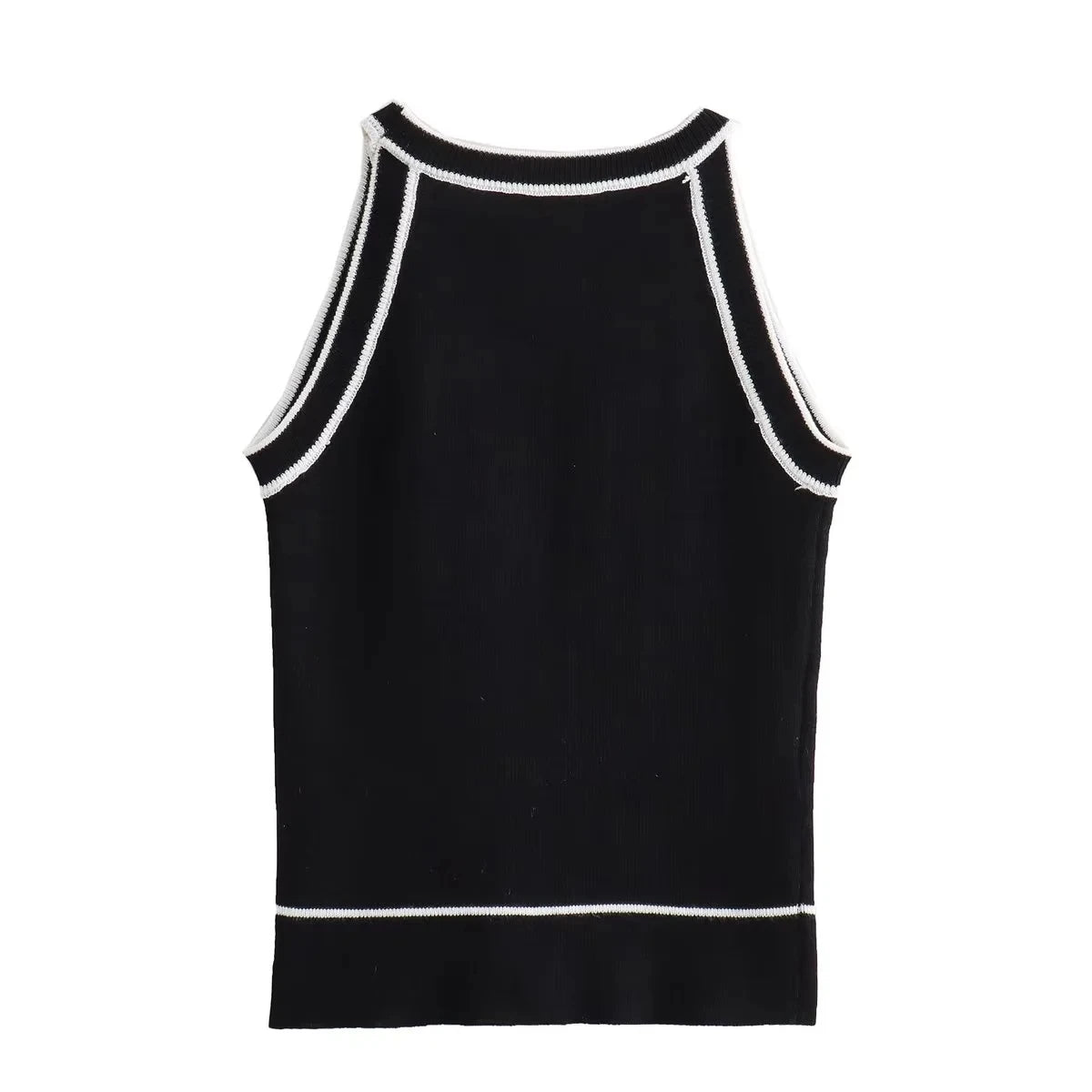 TRAF Tops for Women 2023 Crop Top Black Sexy Sleeveless Knitted Fabric Women's Vest Tank top Female youthful women's clothing.