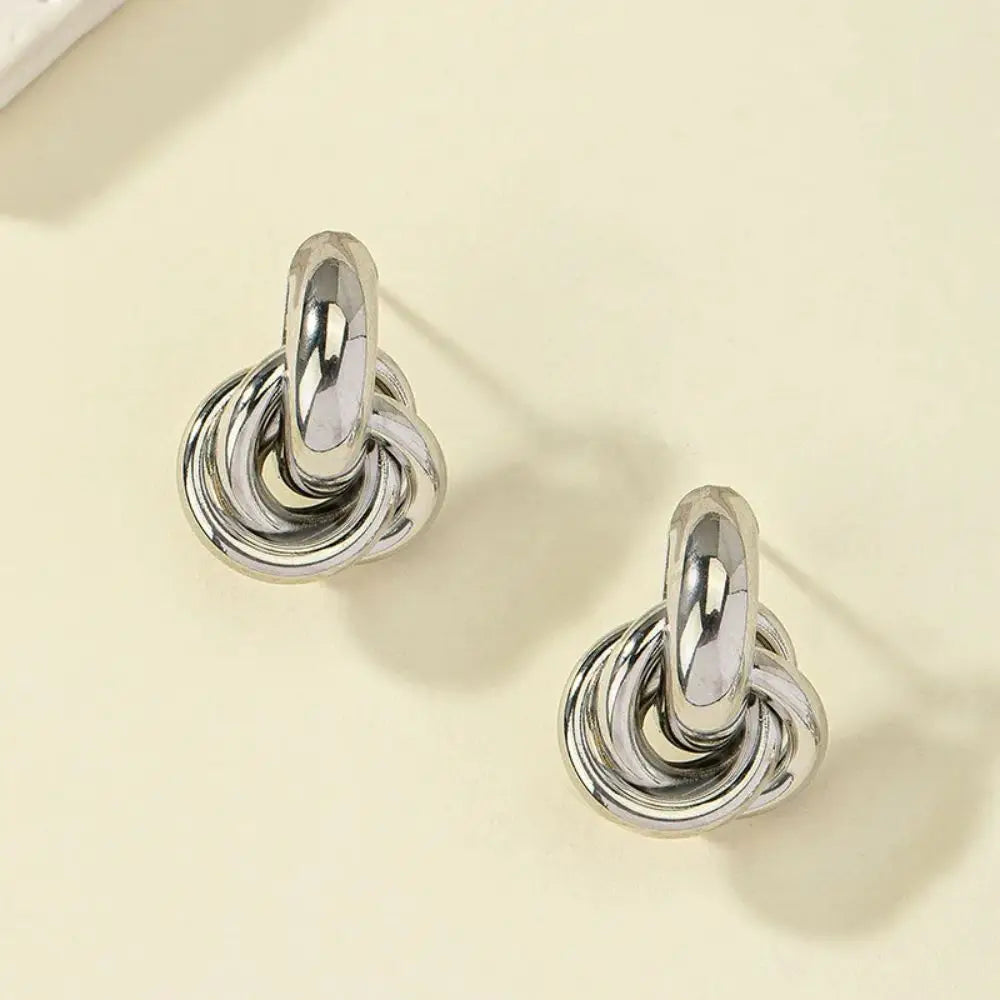 Gold SIlver Color Knot Hoop Earring For Women Shiny Plating Trendy Earring Stud Cute Daily Wear Jewelry 2024.