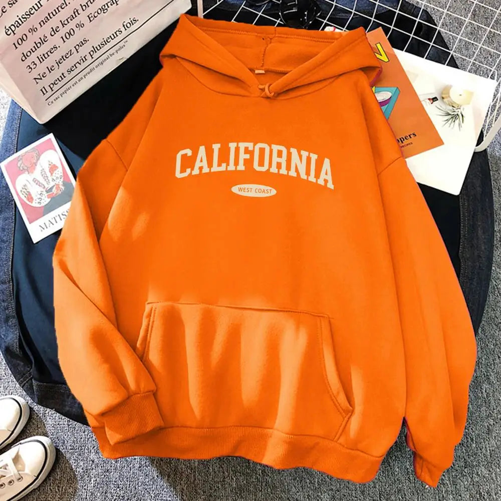 California West Coast Design Womens Hoody Hip Hop All-Match Streetwear Pocket Crewneck Clothes Fleece Comfortable Female Hoodie.