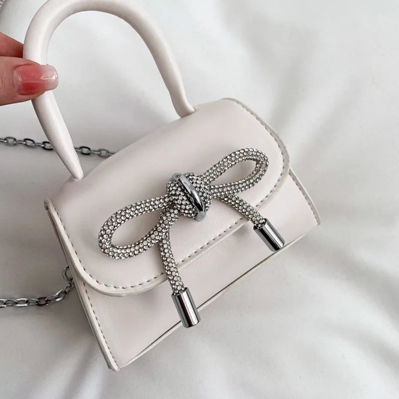 Bow Design Solid Color Mini Shoulder Bag PU Leather Flap Crossbody Bags for Women 2024 Fashion Female Chain Purse and Handbags.