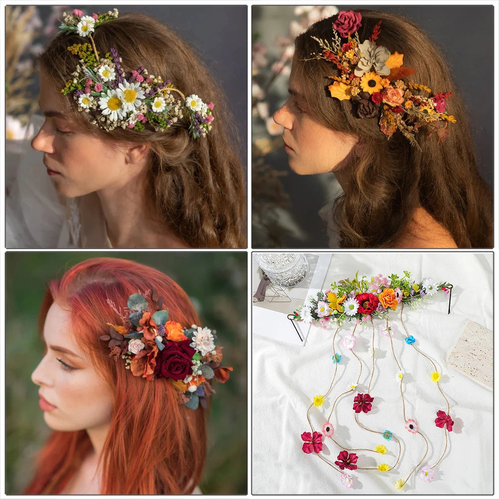 Retro Floral Rattan Hairpin for Women - Elegant Wedding Photo Clip and Accessories.