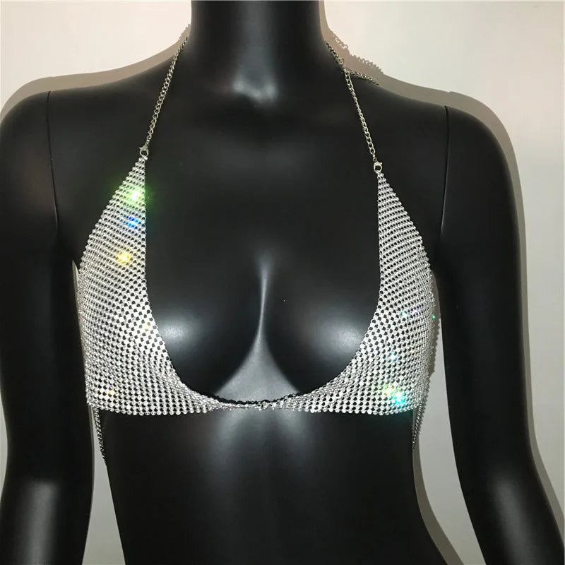 Sexy Bra Chain with Rhinestone Crystal Luxury Jewelry Chest Chain Body Accessories Backless Rhinestone Bra Hot Girl Suspenders.