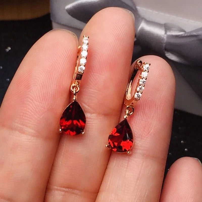 Silver Inlaid Wine Red Ruby earrings for women Exquisite and Simple Water Drop Eardrops earings Fashion Party Jewelry.