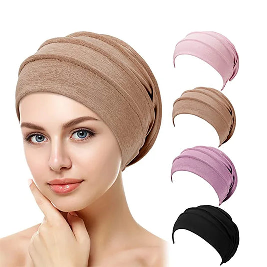 Women's Cotton Slouchy Beanie Chemo Cap - Solid Color Hijab Inner Cap & Turban Hat for All Seasons.