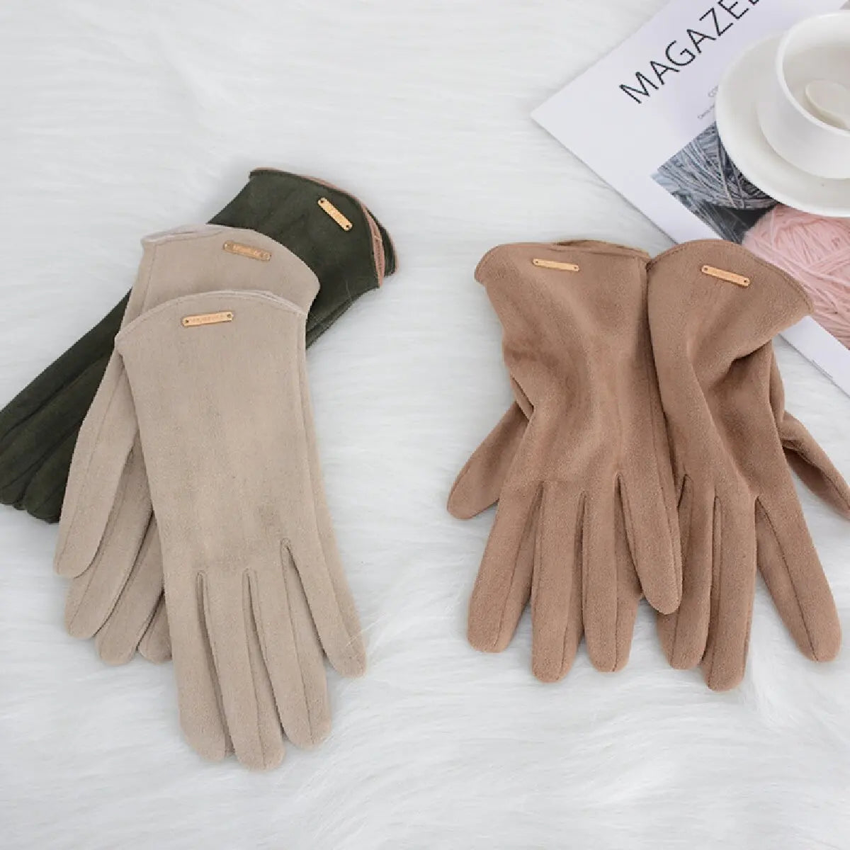 Elegant Women’s Winter Touch Screen Suede Gloves for Cycling and Driving - Windproof and Warm.