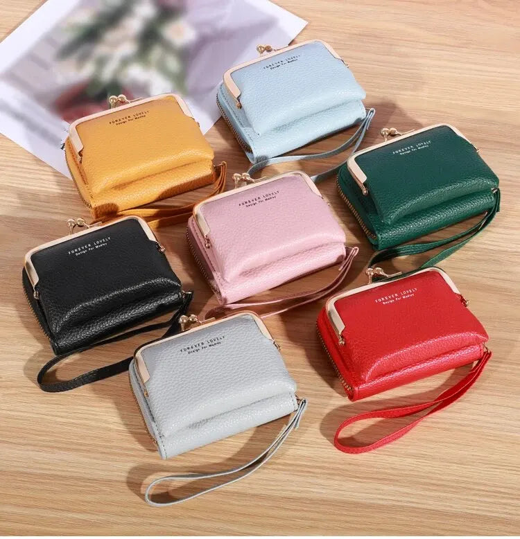 Wallet Women's Fashion Wrist Strap Short Zero Wallet Large Capacity Coin Clip Bag Multiple Card Positions Card Bag Money Clip.