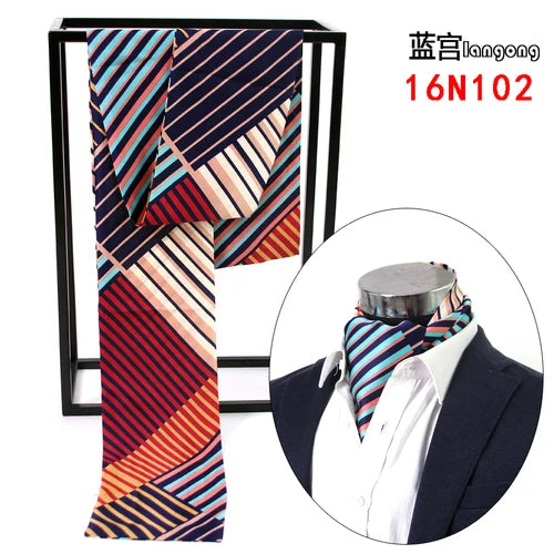 Elegant Double-Sided Hangzhou Silk Scarf for Men – Trendy Geometric Design for Autumn & Winter.