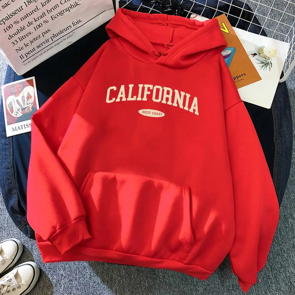 California West Coast Design Womens Hoody Hip Hop All-Match Streetwear Pocket Crewneck Clothes Fleece Comfortable Female Hoodie.