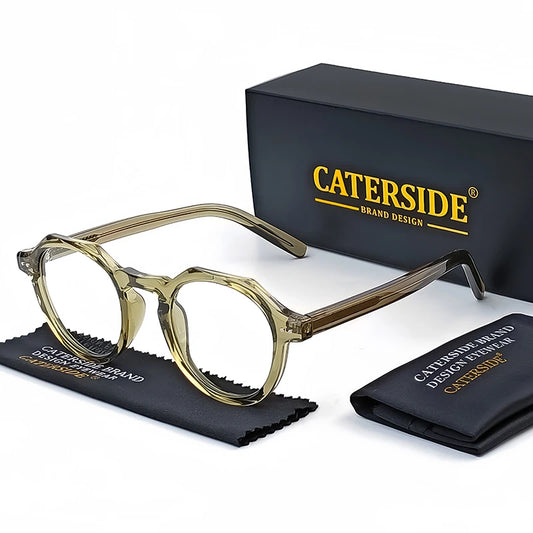 Caterside Retro Acetate Polygon Glasses for Men and Women - High-Quality Transparent Lens Business Eyewear.