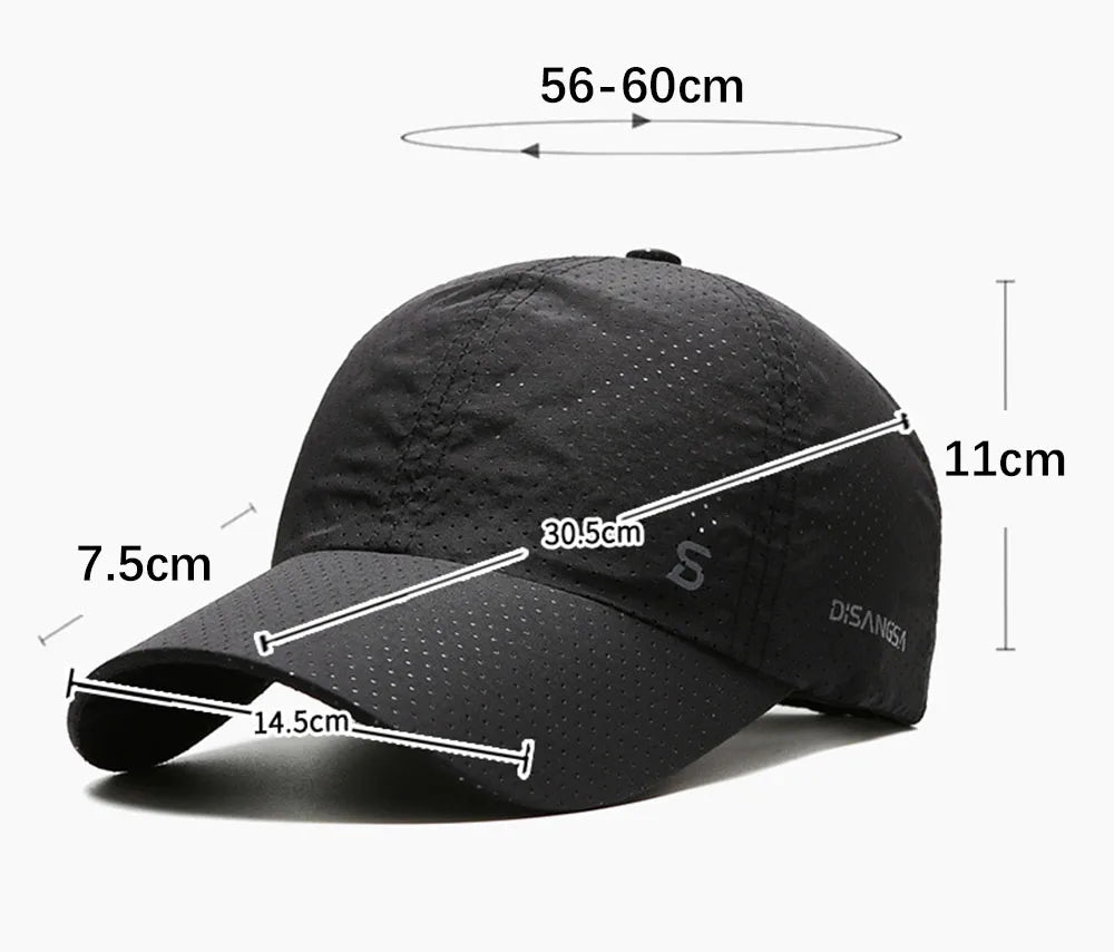 Unisex Quick-Dry Mesh Baseball Cap - Adjustable Breathable Sun Visor for Summer Fishing and Outdoor Activities.