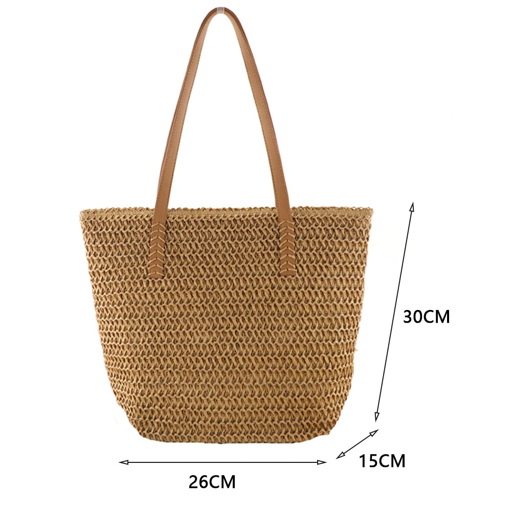 Summer Straw Women Bag Hand-Woven Handbags Handmade Raffia Beach Boho Shoulder Bag Large Tote Bag Tassel Shopping Purses 2024.