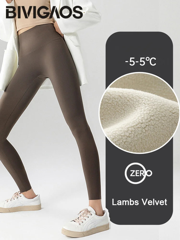 BIVIGAOS Autumn Winter High Waist Shark Leggings Women's Seamless Fleece Warm Leggings Slim Thin Casual Sports Fitness Leggings.