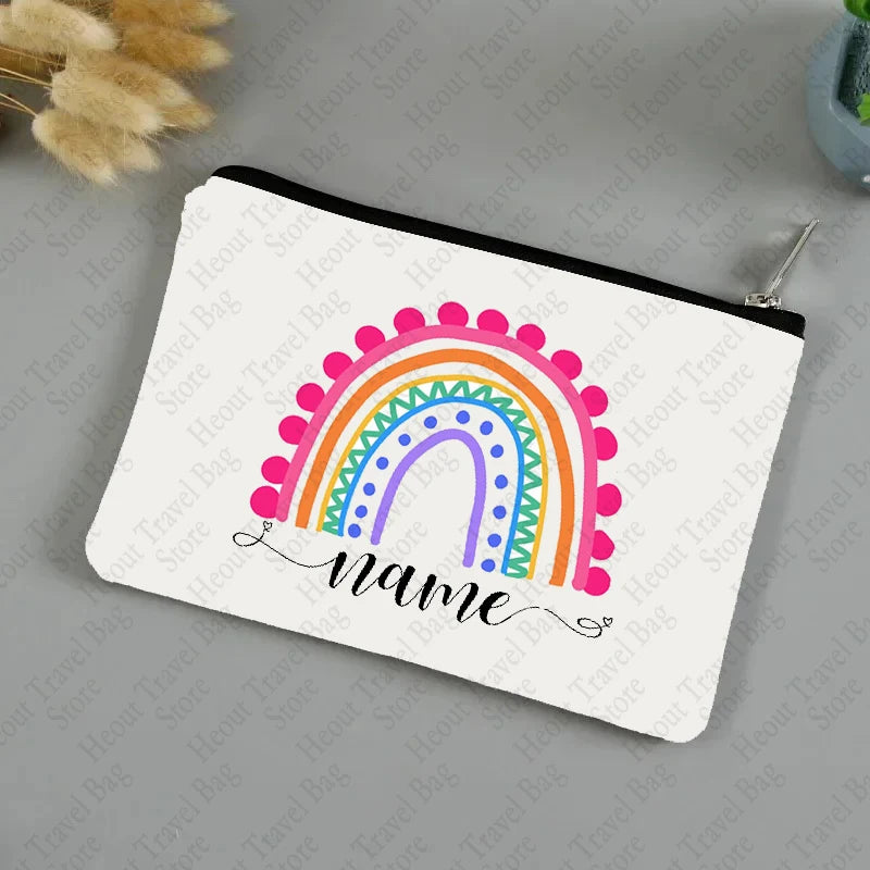 Custom Rainbow Name Cosmetic Case Kawaii Makeup Bags Gift for Teachers Nurse Trendy Travel Storeage Clutch Portable Zipper Pouch.