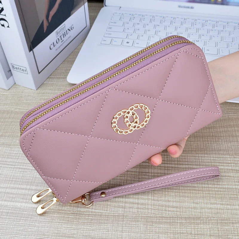 New Wallet Women's Long Double Zipper Large Capacity Handbag Mom's Fashion Simple Double Layer Wallet Mobile Case.