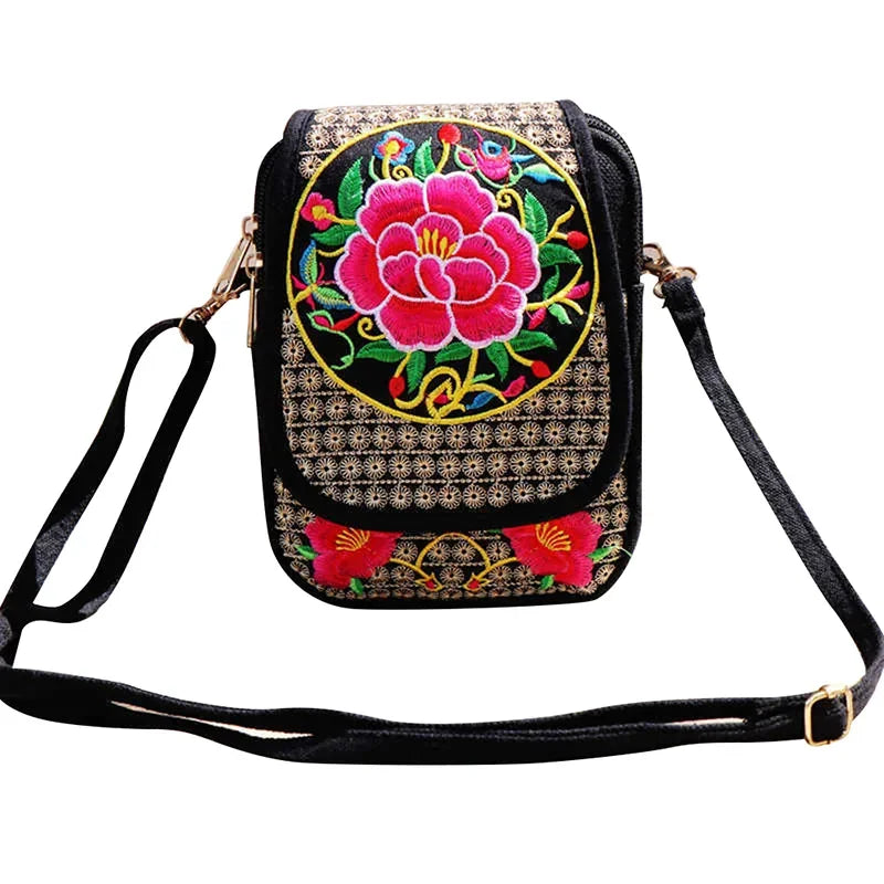 1PC Embroidered National Style Cloth Bag Waist Bag Oblique Span Shoulder Coin Mini Wallet Carry Vertical Square.