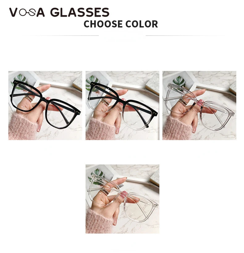 Stylish Oversized Transparent Square Myopia Glasses for Men and Women with Anti-Blue Light Lenses (-600 to 0).