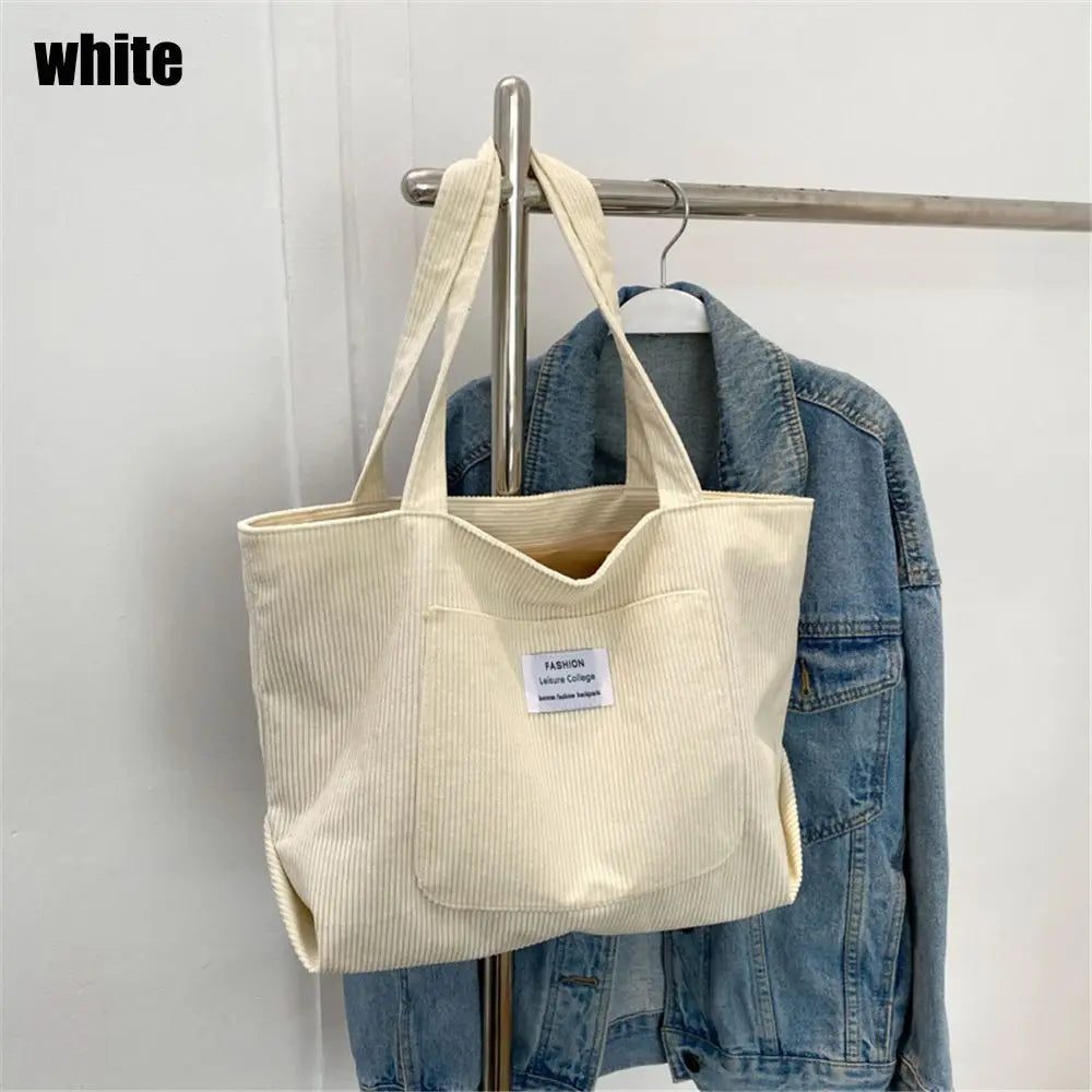 Autumn Winter Corduroy Totes Bag Women's Large Capacity Shoulder Bag Fashion Vintage Solid Color Handbags.