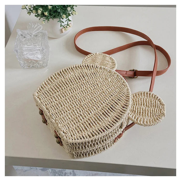 Disney 2023New Ladies Designer Straw Fancy Bag Cute Handbag Rattan Travel Leisure Vacation Small Round Beach Mickey Shoulder Bag - Elevate Your Body