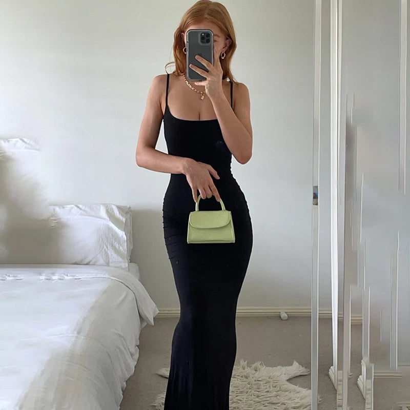 Women Backless Sexy Maxi Dress 2022 Spring Satin Slip Sleeveless Slim Party Concise платье Female Bodycon Dress Elegant Clothing - Elevate Your Body