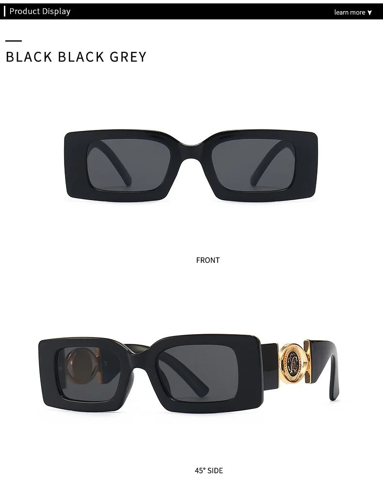 Vintage-Inspired Rectangle Sunglasses for Men and Women - Luxury Designer Black UV400 Eyewear.