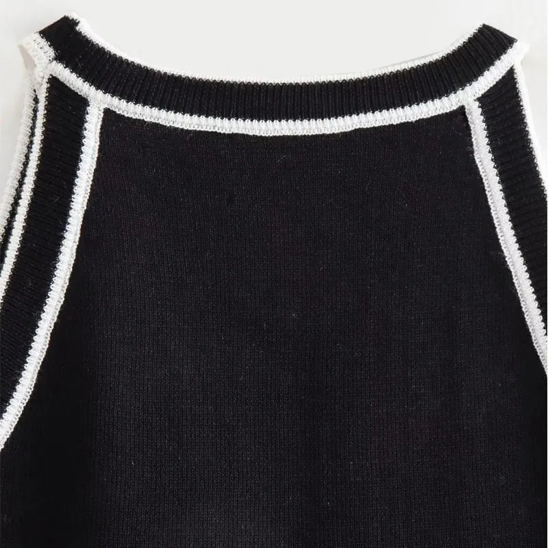 TRAF Tops for Women 2023 Crop Top Black Sexy Sleeveless Knitted Fabric Women's Vest Tank top Female youthful women's clothing.