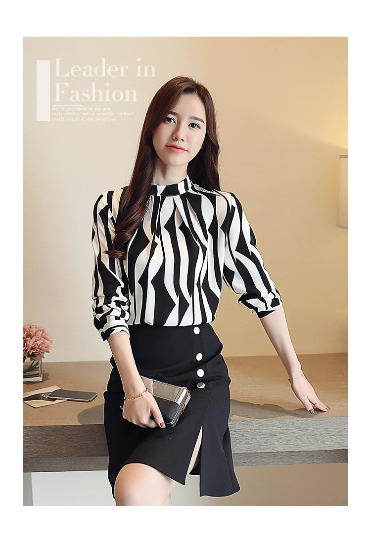 New Striped Chiffon Blouse Shirt Fashion Woman Blouse Long Sleeve Women Shirts Office Work Wear Womens Tops Blusas 0941 60.