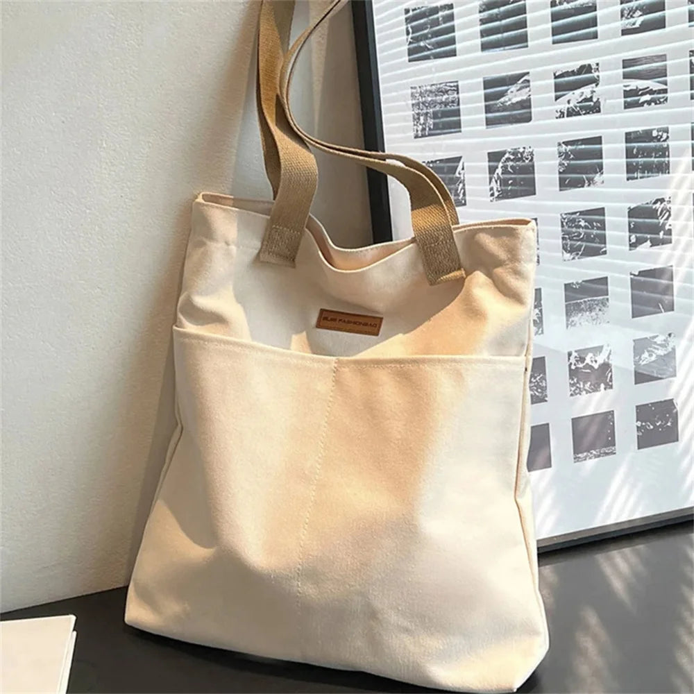 1Pcs Women's Tote Bag Canvas Sewing Thread Large Capacity Advanced Sense Handbag Convenient Practical Female's Commuter Bag.