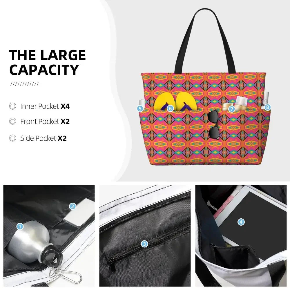 Custom African Kente Cloth Design Tote Bag for Women Large Capacity Traditional Africa Ethnic Ankara Beach Gym Travel Bags