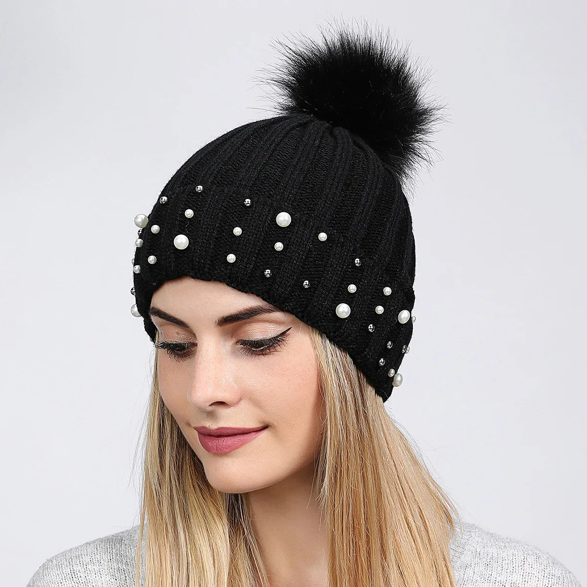 Women's Double Layer Warm Knitted Beanie for Outdoor Activities - Breathable Wool Ski Cap for Autumn and Winter Riding.