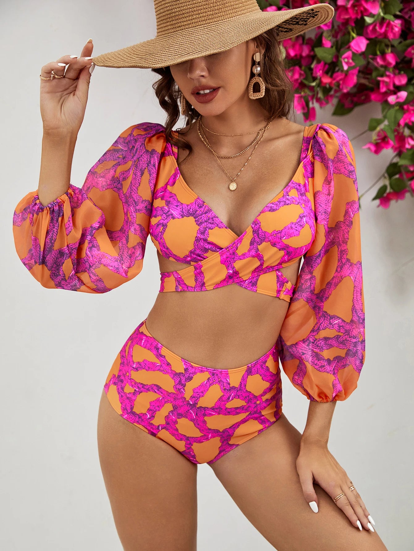 2024 New Long Sleeve Swimwear Mesh Bikinis Separate Swimsuit Swimming Suits Bathing Suit Summer Beachwear.