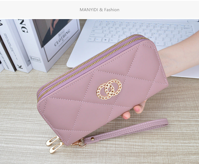 New Wallet Women's Long Double Zipper Large Capacity Handbag Mom's Fashion Simple Double Layer Wallet Mobile Case.