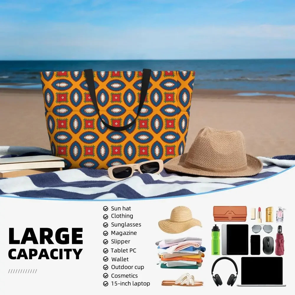 Custom African Kente Cloth Design Tote Bag for Women Large Capacity Traditional Africa Ethnic Ankara Beach Gym Travel Bags