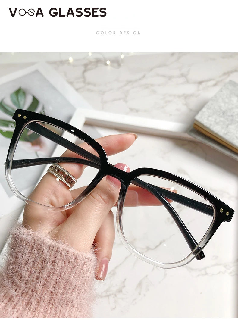 Stylish Oversized Transparent Square Myopia Glasses for Men and Women with Anti-Blue Light Lenses (-600 to 0)