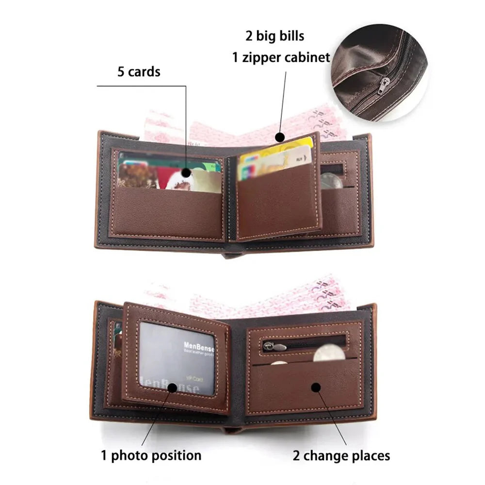 Men's Short Frosted Large Capacity Leather Wallet,Multi-Slot Coin Pocket Photo Holder Small Men's Wallet,Vintage Wallet for Male.