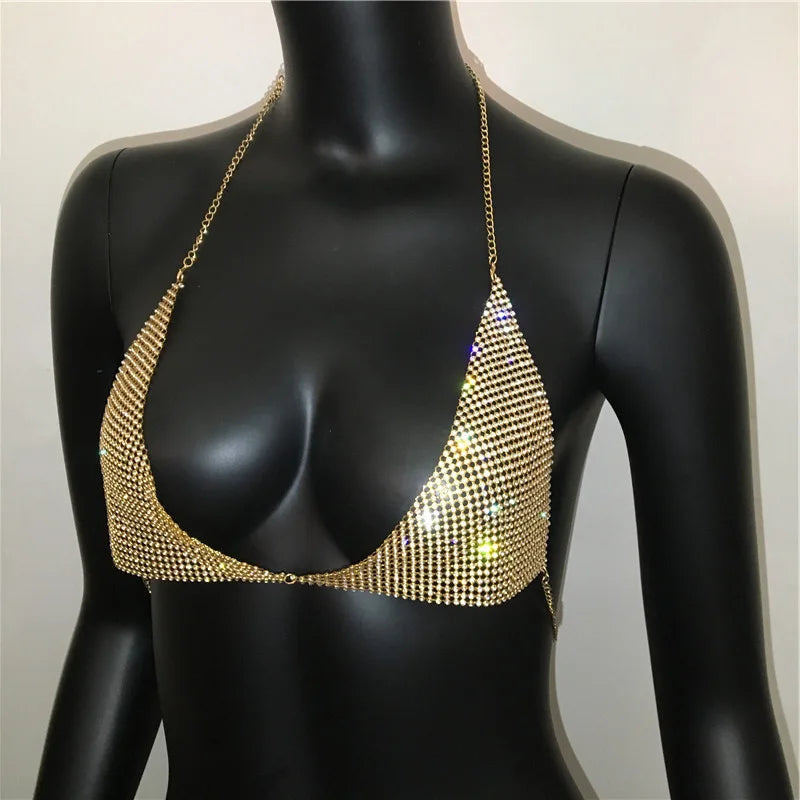 Sexy Bra Chain with Rhinestone Crystal Luxury Jewelry Chest Chain Body Accessories Backless Rhinestone Bra Hot Girl Suspenders.