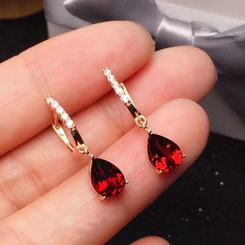 Silver Inlaid Wine Red Ruby earrings for women Exquisite and Simple Water Drop Eardrops earings Fashion Party Jewelry.