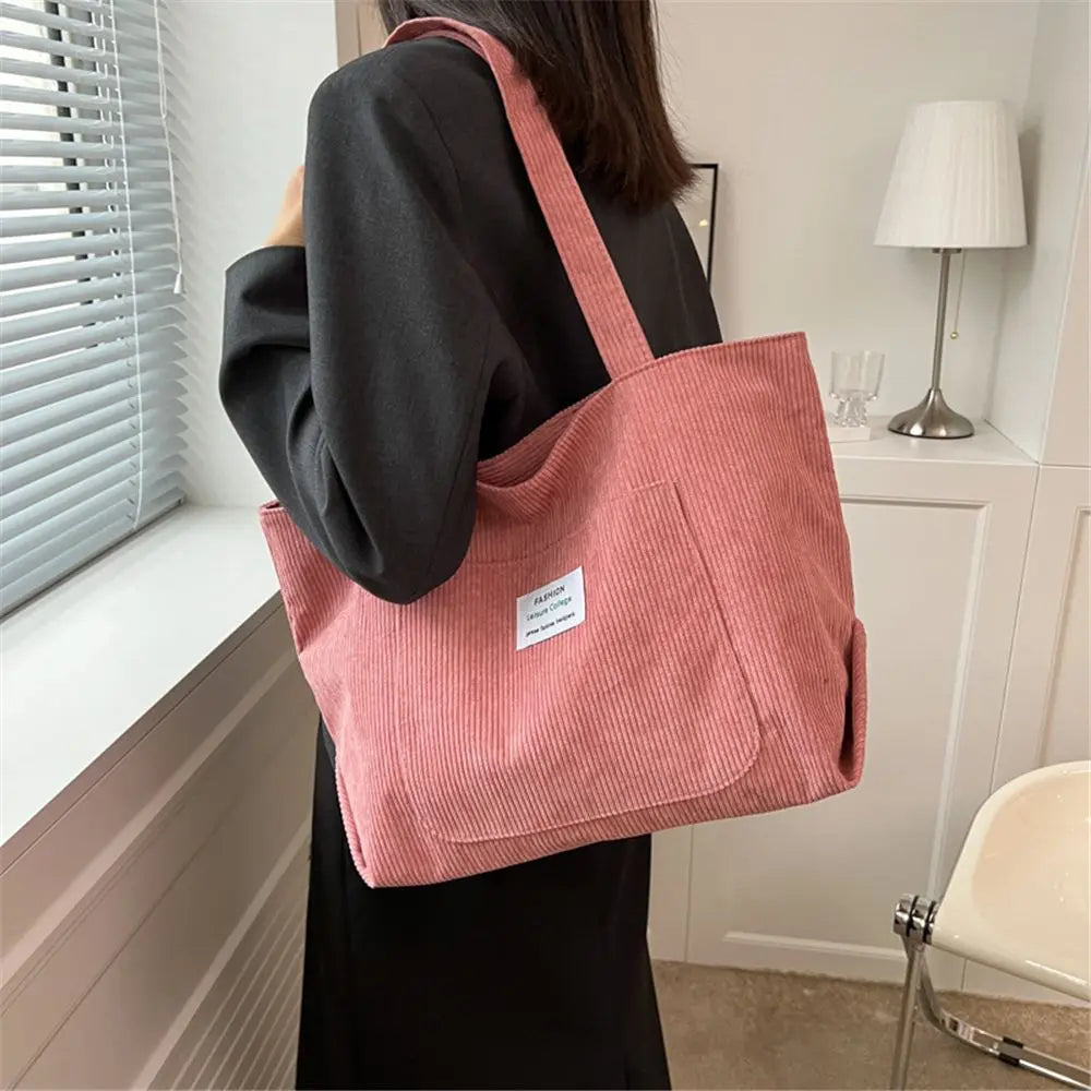 Autumn Winter Corduroy Totes Bag Women's Large Capacity Shoulder Bag Fashion Vintage Solid Color Handbags.