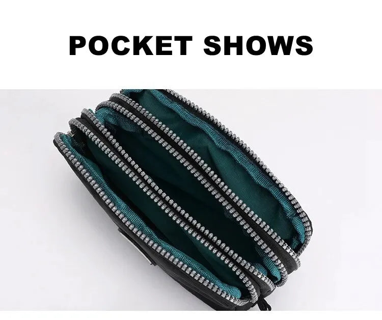 Solid Color Coin Purse Women Handbag Small Wallet Wrinkle Fabric Phone Purse Three Zippers Portable Make Up Bag