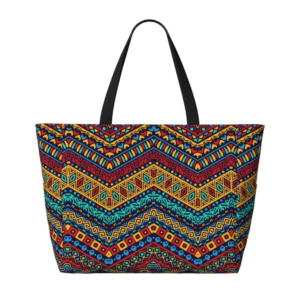 Custom African Kente Cloth Design Tote Bag for Women Large Capacity Traditional Africa Ethnic Ankara Beach Gym Travel Bags