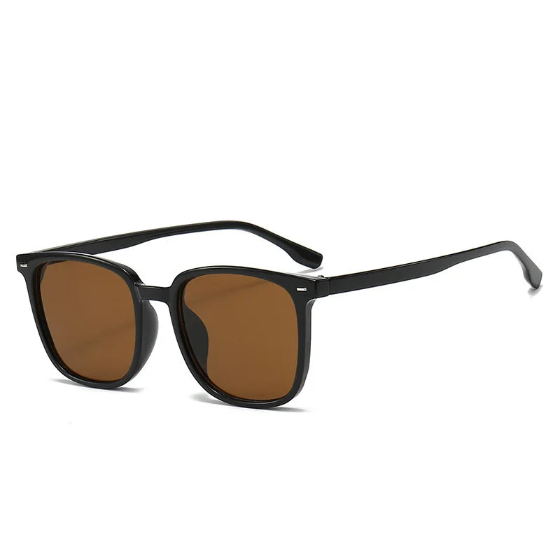 Stylish UV 400 Protective Brown Sunglasses with Black Frame for Men and Women - Classic Retro Fashion Eyewear.