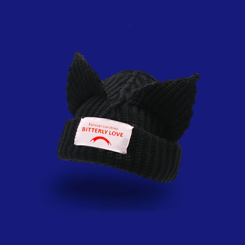 Adorable Cat Ear Knit Beanie for Women - Winter Warm Pig Ear Wool Cap - Kpop Style Hooded Hat.