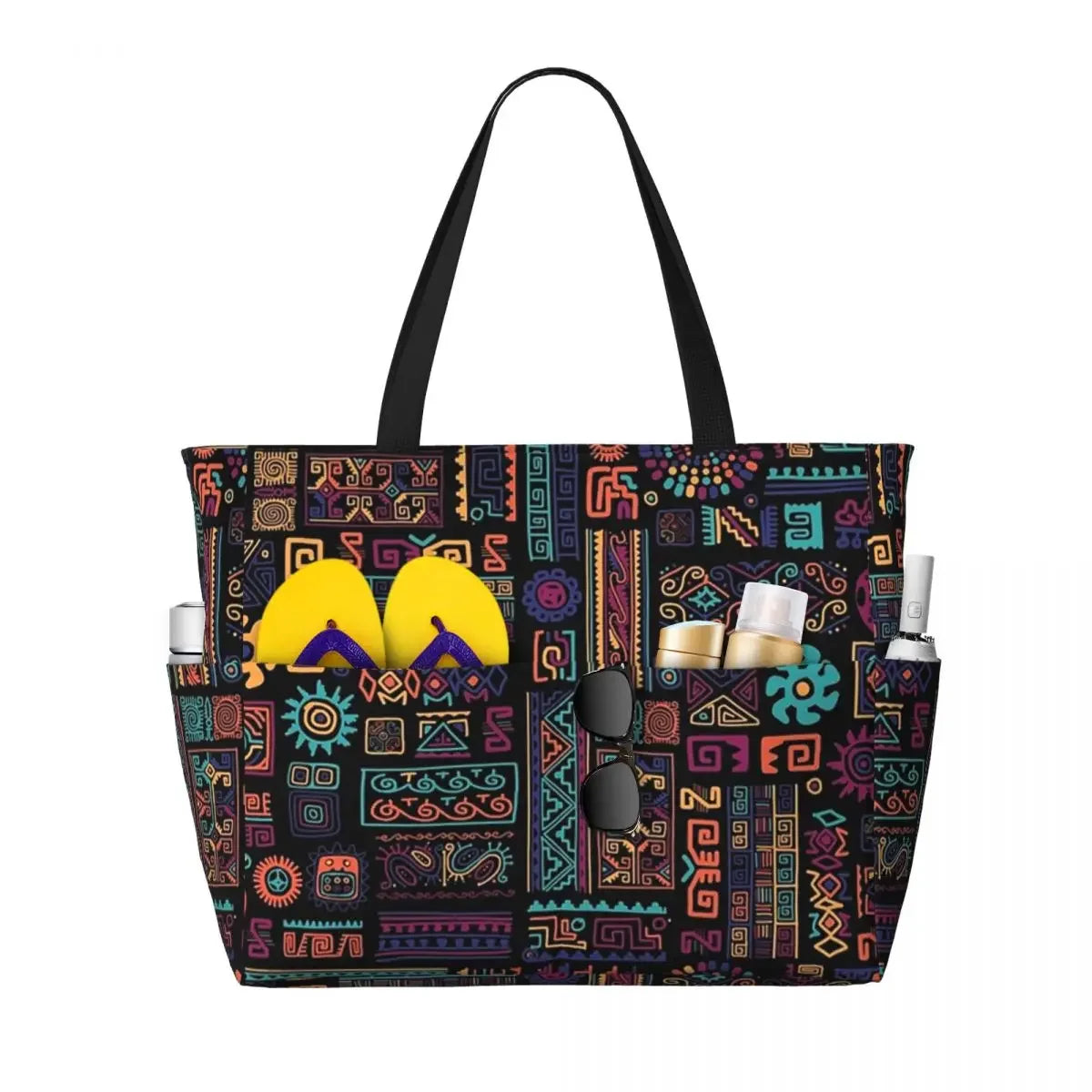 Custom African Kente Cloth Design Tote Bag for Women Large Capacity Traditional Africa Ethnic Ankara Beach Gym Travel Bags.