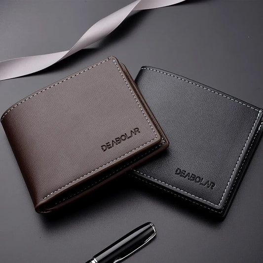 Pu Leather Men Short Wallet Thin Style Folding Young Men Credit Card Holder Wallet.